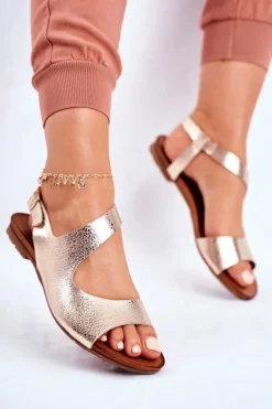 Damskie Sandały Laura Messi Skórzane 1116 Snake Złote Vollare