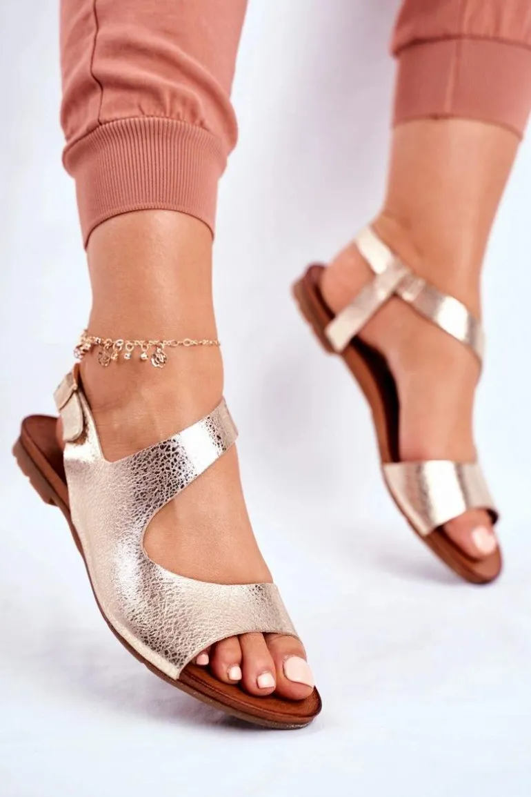 Damskie Sandały Laura Messi Skórzane 1116 Snake Złote Vollare