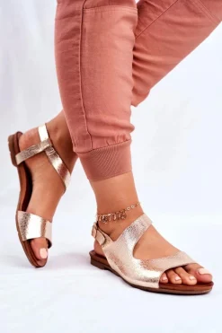 Damskie Sandały Laura Messi Skórzane 1116 Snake Złote Vollare