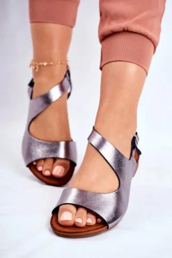 Damskie Sandały Laura Messi 1116 Skórzane Metaliczne Vollare