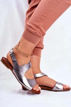 Damskie Sandały Laura Messi 1116 Skórzane Metaliczne Vollare