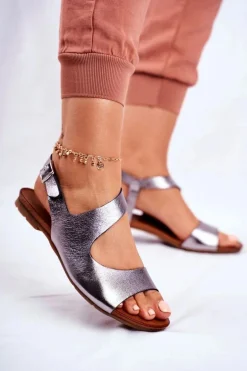 Damskie Sandały Laura Messi 1116 Skórzane Metaliczne Vollare