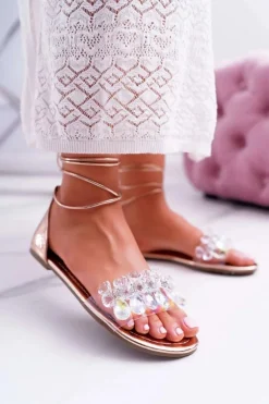 Damskie Sandały Lu Boo Kryształy Złote Madina