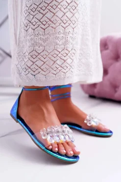 Damskie Sandały Lu Boo Kryształy Niebieskie Madina