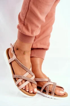 Damskie Sandały Lu Boo Z Cyrkoniami 406-6 Różowe Złoto Feen