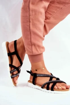 Damskie Sandały Lu Boo Z Cyrkoniami 406-6 Czarne Feen