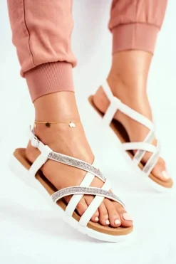 Damskie Sandały Lu Boo Z Cyrkoniami 406-6 Białe Feen