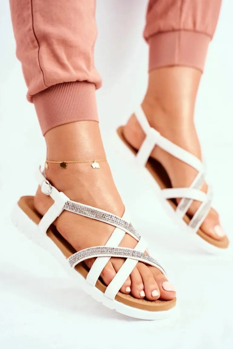 Damskie Sandały Lu Boo Z Cyrkoniami 406-6 Białe Feen