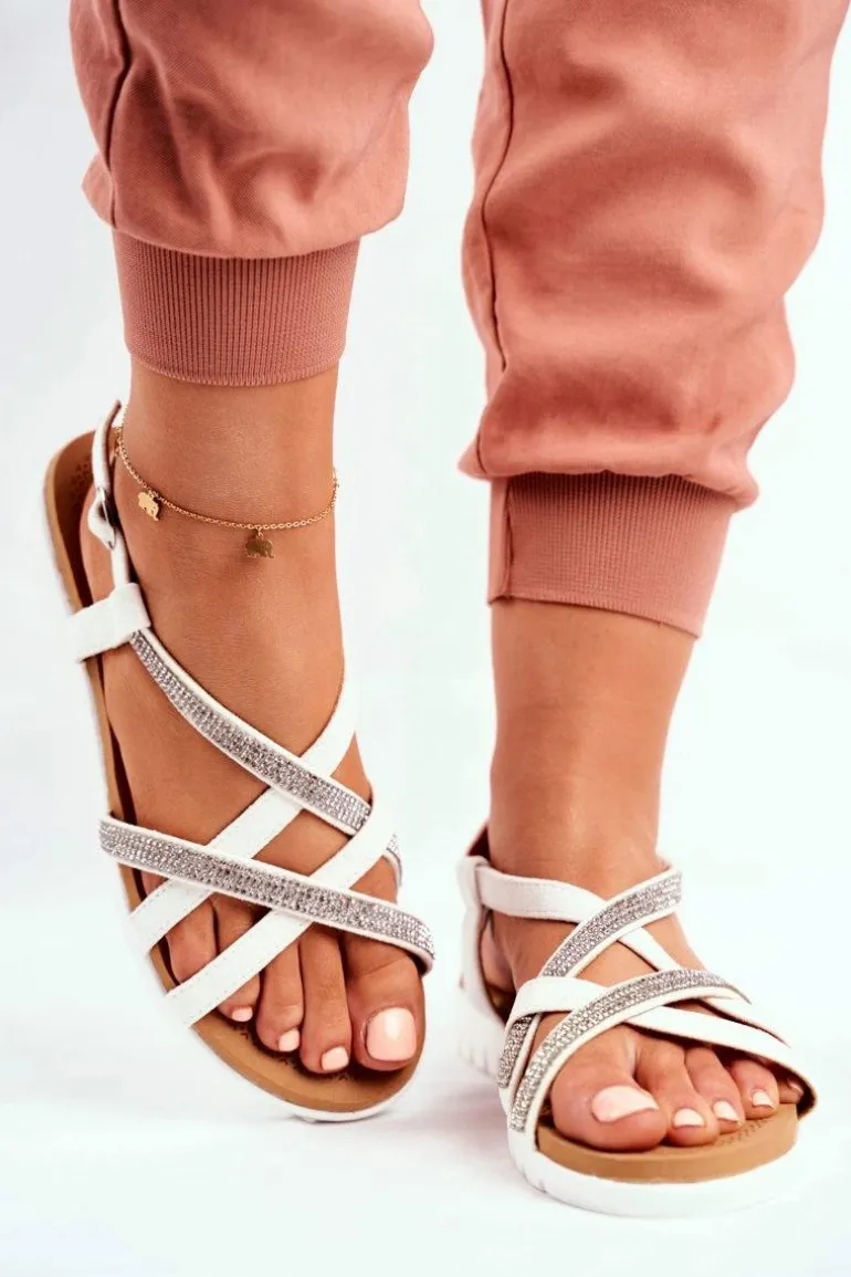 Damskie Sandały Lu Boo Z Cyrkoniami 406-6 Białe Feen