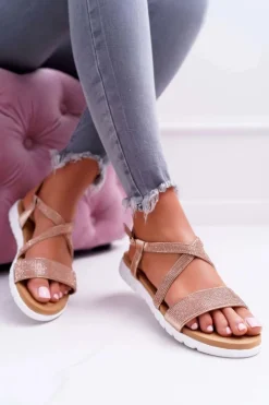 Damskie Sandały Lu Boo Z Cyrkoniami 406-5 Różowe Złoto Stella