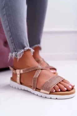 Damskie Sandały Lu Boo Z Cyrkoniami 406-5 Różowe Złoto Stella