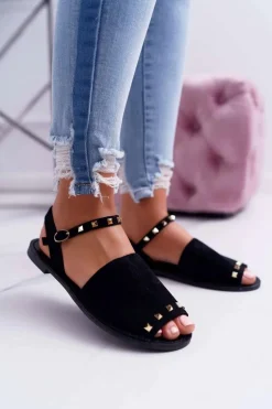 Damskie Sandały Lu Boo Zamszowe Czarne Silena