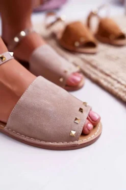 Damskie Sandały Lu Boo Zamszowe Beżowe Silena