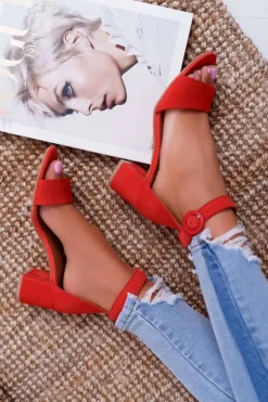 Damskie Sandały Maciejka Skórzane Zamszowe Czerwone 04141-08/00-5