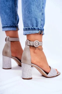 Damskie Sandały Maciejka Skórzane Szare 04235-03/00-5