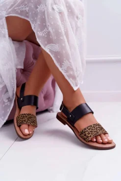 Damskie Sandały Maciejka Skórzane Panterka Czarne IT001-03