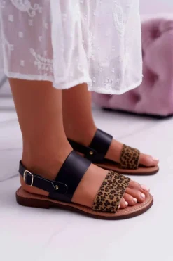 Damskie Sandały Maciejka Skórzane Panterka Czarne IT001-03