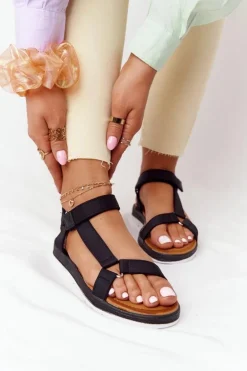 Damskie Sandały Na Gumowej Podeszwie Czarne Stranger