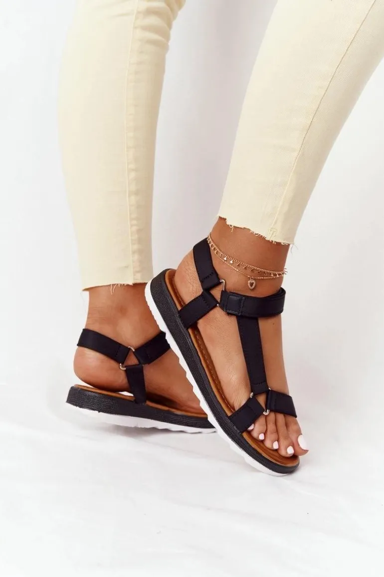 Damskie Sandały Na Gumowej Podeszwie Czarne Stranger