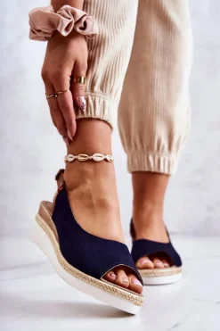 Damskie Sandały Na Koturnie Big Star JJ276046 Granatowe