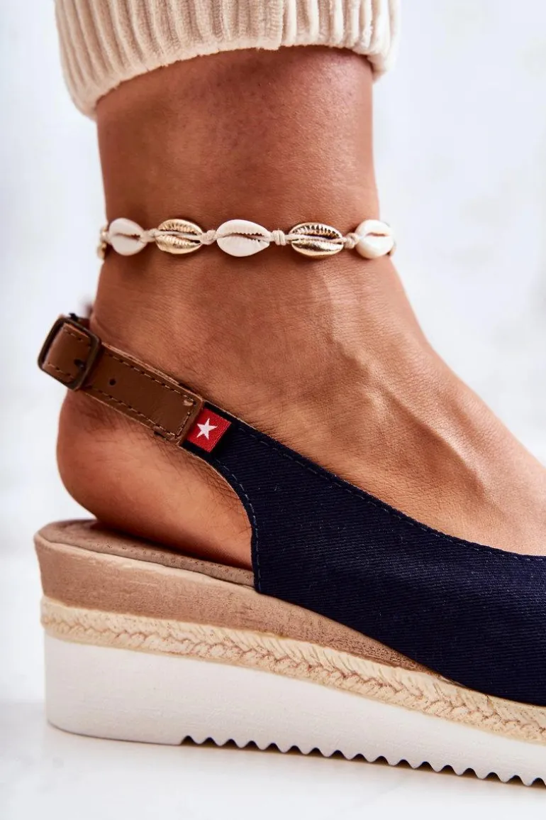 Damskie Sandały Na Koturnie Big Star JJ276046 Granatowe