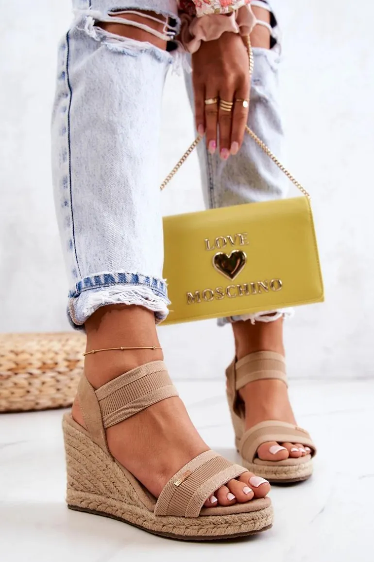 Damskie Sandały Na Koturnie Big Star JJ274978 Beżowe