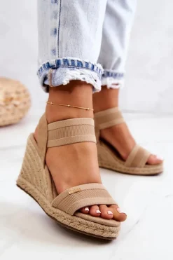 Damskie Sandały Na Koturnie Big Star JJ274978 Beżowe