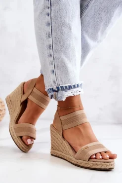 Damskie Sandały Na Koturnie Big Star JJ274978 Beżowe