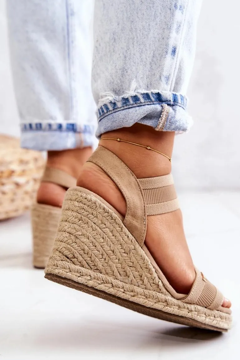 Damskie Sandały Na Koturnie Big Star JJ274978 Beżowe