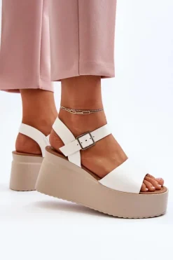Damskie Sandały Na Koturnie Białe Geferia