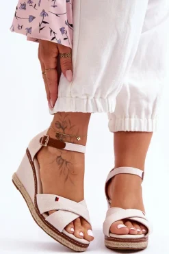 Damskie Sandały Na Koturnie Jasnobeżowe Janet