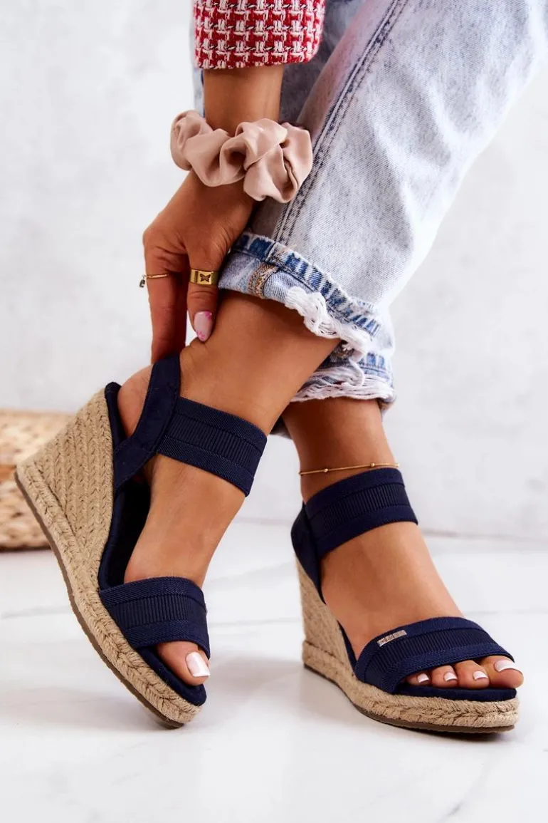 Damskie Sandały Na Koturnie Big Star JJ274977 Granatowe