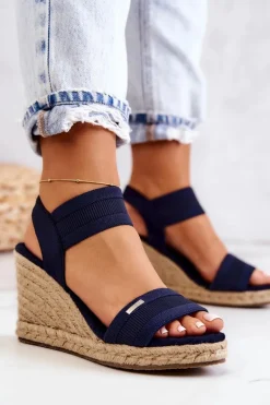 Damskie Sandały Na Koturnie Big Star JJ274977 Granatowe