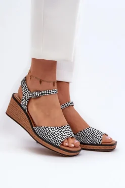 Damskie Sandały Na Koturnie Sergio Leone SK303 Biało-Czarne