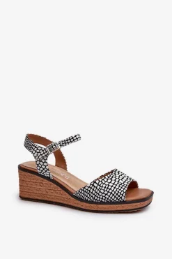 Damskie Sandały Na Koturnie Sergio Leone SK303 Biało-Czarne