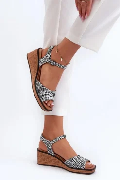 Damskie Sandały Na Koturnie Sergio Leone SK303 Biało-Czarne