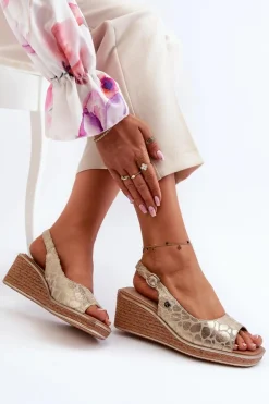 Damskie Sandały Na Koturnie Sergio Leone SK301 Złote