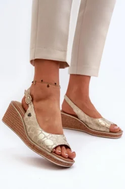 Damskie Sandały Na Koturnie Sergio Leone SK301 Złote