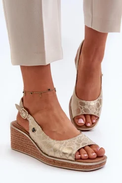 Damskie Sandały Na Koturnie Sergio Leone SK301 Złote