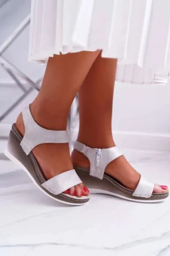 Damskie Sandały na Koturnie Srebrne Gerdro