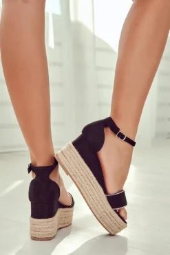 Damskie Sandały Na Koturnie Z Cyrkoniami Czarne Linette