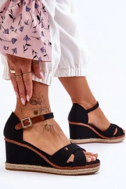 Damskie Sandały Na Koturnie Czarne Janet