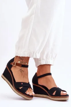 Damskie Sandały Na Koturnie Czarne Janet