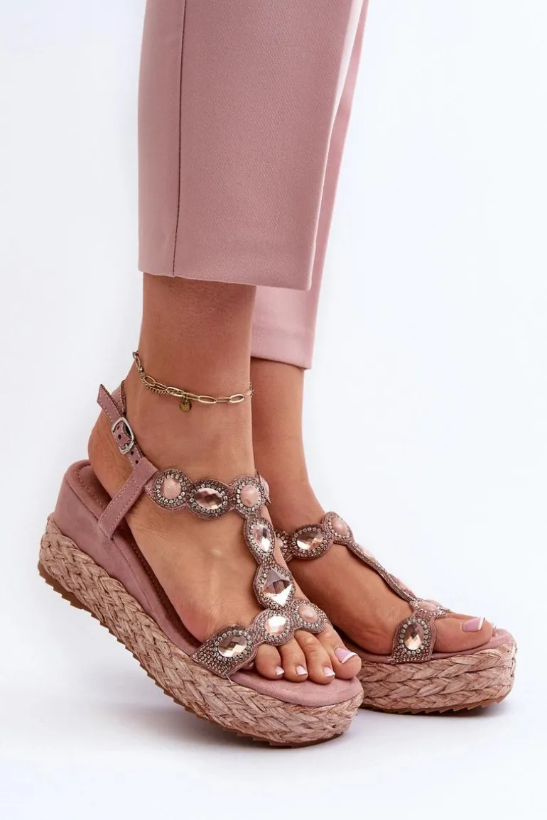 Damskie Sandały Na Koturnie Z Plecionką S.Barski MY291 Różowe