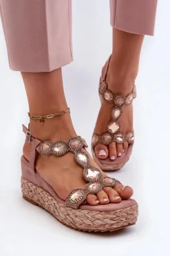 Damskie Sandały Na Koturnie Z Plecionką S.Barski MY291 Różowe