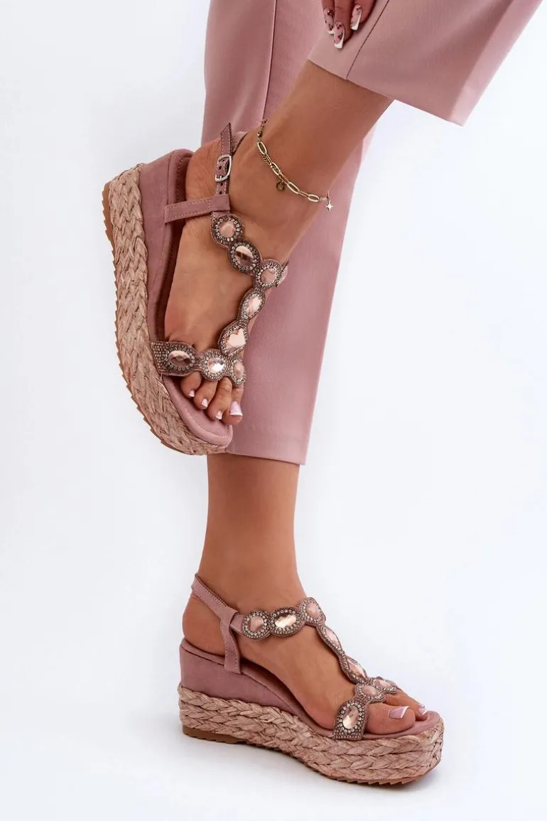 Damskie Sandały Na Koturnie Z Plecionką S.Barski MY291 Różowe