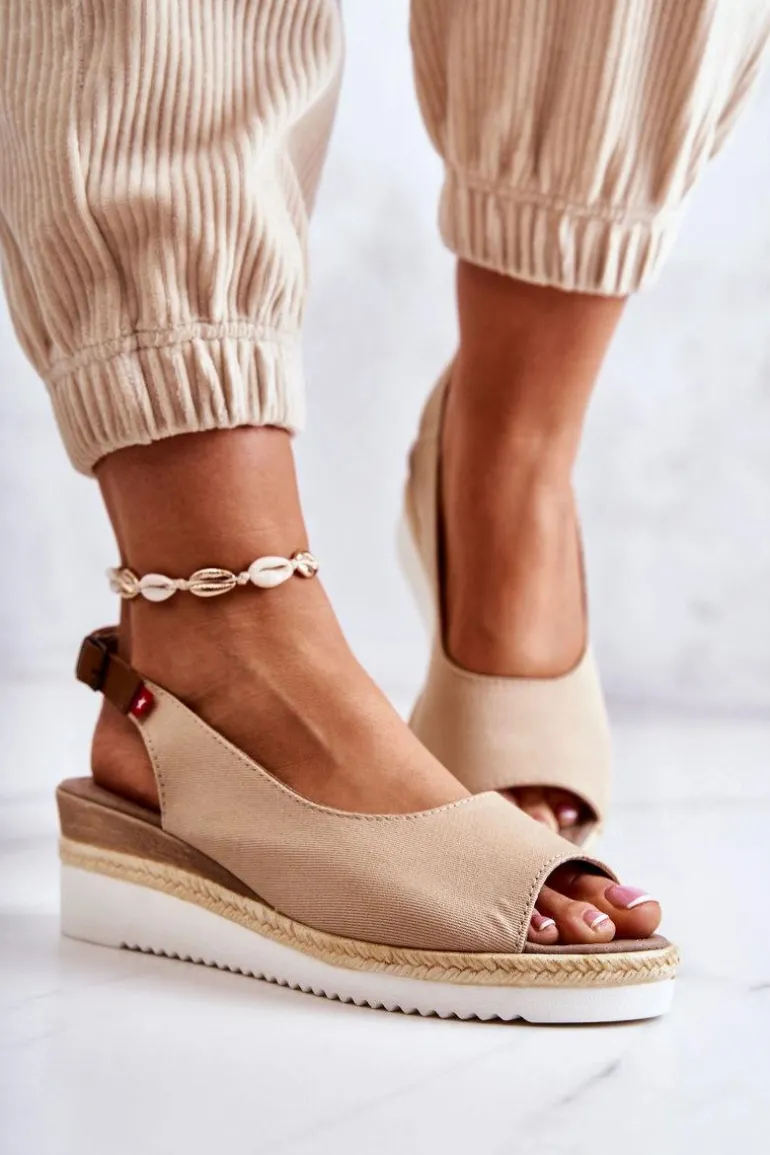 Damskie Sandały Na Koturnie Big Star JJ276049 Beżowe