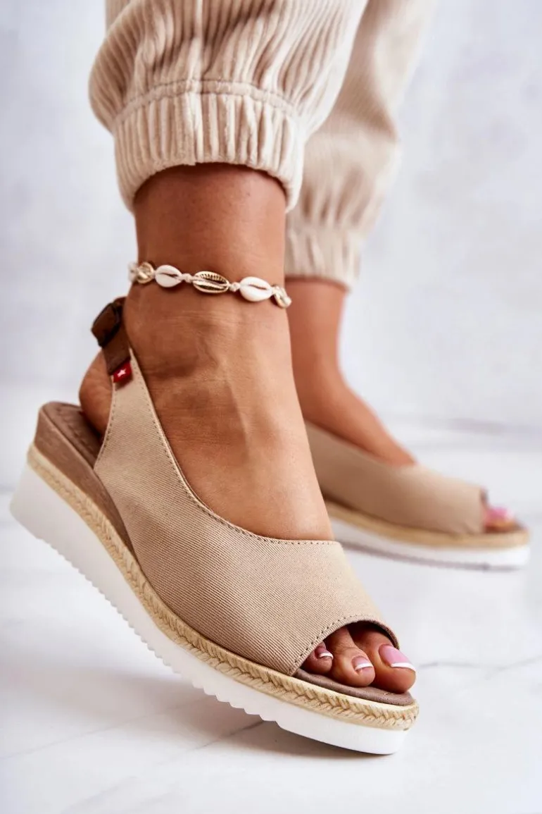 Damskie Sandały Na Koturnie Big Star JJ276049 Beżowe