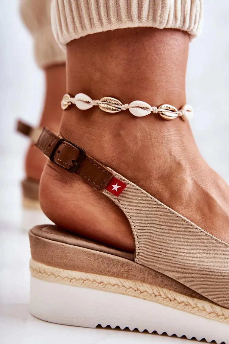 Damskie Sandały Na Koturnie Big Star JJ276049 Beżowe