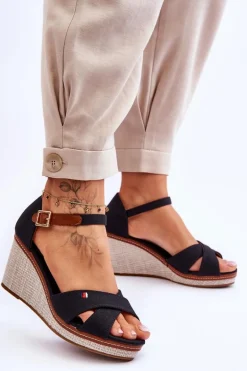 Damskie Sandały Na Koturnie Czarne Veenus